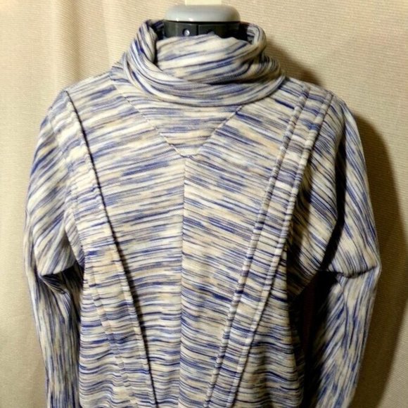 Cowl neck Sweater Top sz M Blue White Beige Dolman sleeve turtleneck Pullover LS - Picture 4 of 9